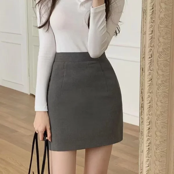 Xpqbb Black Gray Women's Mini Skirt Korean Fashion High Waist OL Office Package Hip Skirts Ladies Solid Simple Pencil Skirt