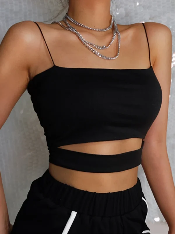 2022 New Fashion Hot Sexy Women Summer Sexy Casual Sleeveless Cut-Out Short Tee Shirt Crop Top Vest Strap Tank Top Blouse - Image 3