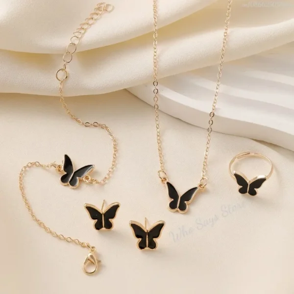 4pcs/Set Sweet Jewelry Set Butterfly Pendant Imitation Pearl Necklace for Women Pearl Earrings Girl Jewellery Women Gift - Image 3