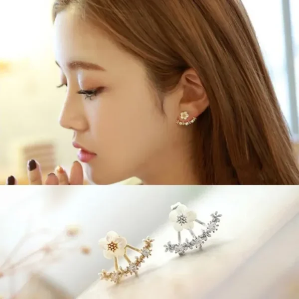 Women's Flower Earrings Zircon Ear Jacket Korean Style Copper Ear Studs Earrings Orecchini Jewelry Pendientes Aretes De Mujer - Image 2