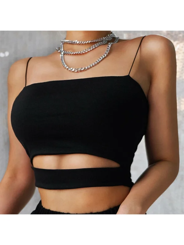 2022 New Fashion Hot Sexy Women Summer Sexy Casual Sleeveless Cut-Out Short Tee Shirt Crop Top Vest Strap Tank Top Blouse - Image 2