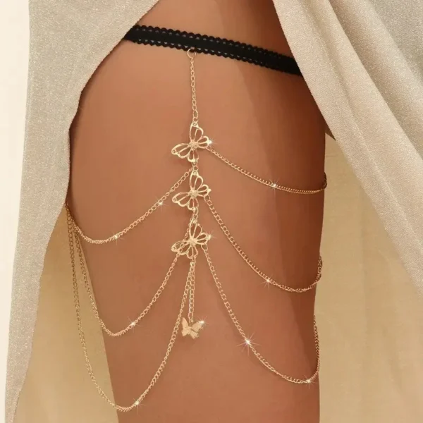 Bohemia Multi Layer Butterfly Tassel Leg Chain for Women Fashion Sexy Metal Bodychain Beach Thigh Leg Chain Jewelry Accessories