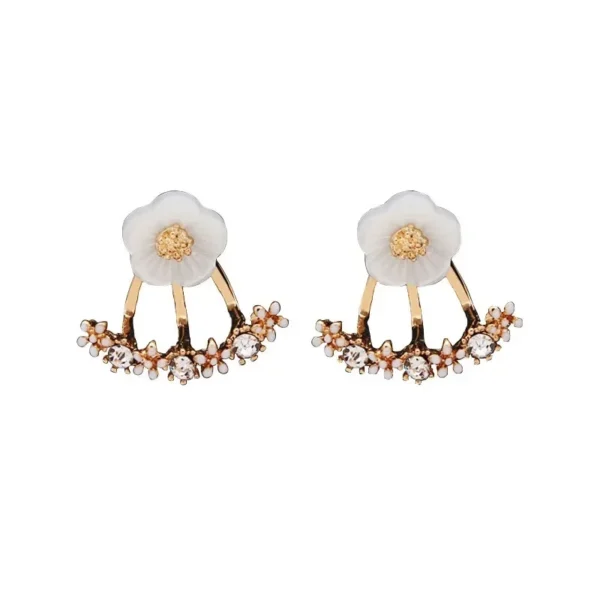 Women's Flower Earrings Zircon Ear Jacket Korean Style Copper Ear Studs Earrings Orecchini Jewelry Pendientes Aretes De Mujer - Image 6