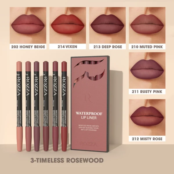 Rozza Waterproof Lip Liner Pencil Set, Weightless Precise Liner with Super Soft Blendable Texture Matte Soft - Image 3