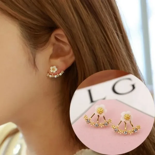 Women's Flower Earrings Zircon Ear Jacket Korean Style Copper Ear Studs Earrings Orecchini Jewelry Pendientes Aretes De Mujer - Image 4