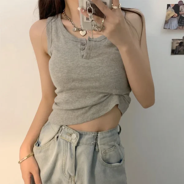 Design Sensation Small Threaded Short Top Summer Inner Wear Sleeveless Strap Sexy Vest Women Casual Korean Style Adult Fit - Image 3