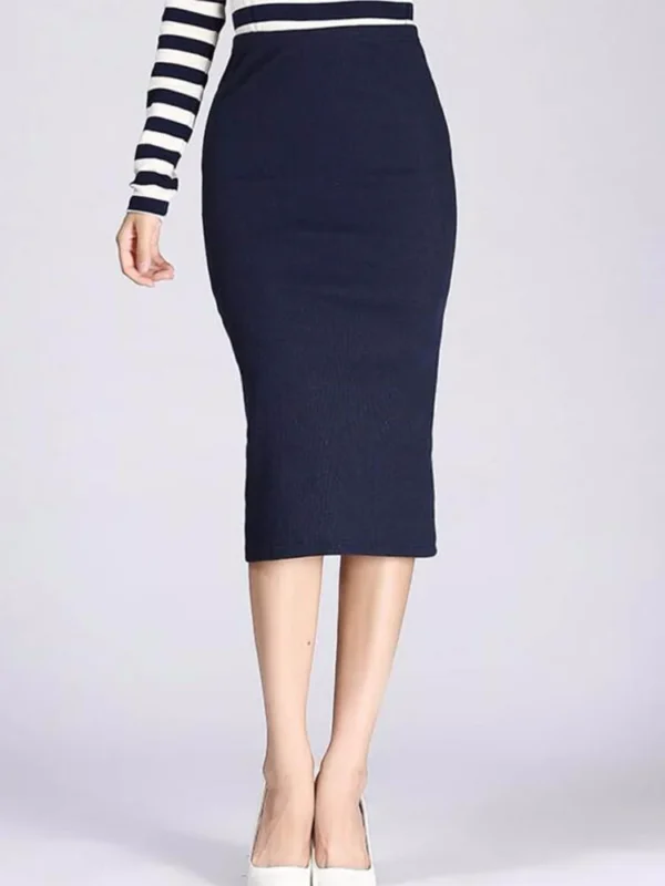 Autumn Winter Bodycon Skirt Women Stretchable Split Skirt Mid Calf Slim Pencil Skirts For Women Female Knit Skirt - Image 3