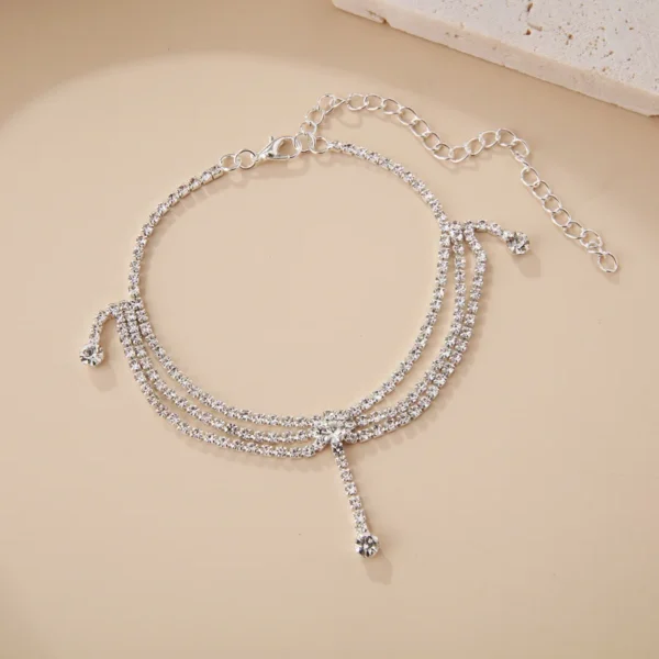 Tassels Style Inlaid Cubic Zirconia Chain Anklet for Women Fashion Silver Color Ankle Beach Feet Chain Bracelet Foot Jewelry - Image 2