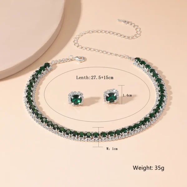 FYUAN Luxury Necklace Earrings Sets Green Crystal Necklace Women Weddings Bride Jewelry Accessories - Image 6