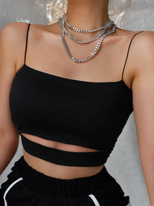 2022 New Fashion Hot Sexy Women Summer Sexy Casual Sleeveless Cut-Out Short Tee Shirt Crop Top Vest Strap Tank Top Blouse - Image 5