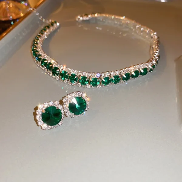 FYUAN Luxury Necklace Earrings Sets Green Crystal Necklace Women Weddings Bride Jewelry Accessories - Image 3