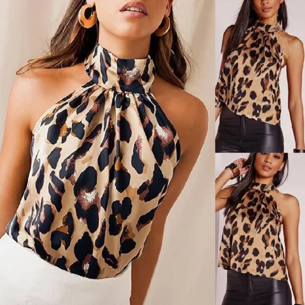 Summer tshirt Women Tops 2024 Sexy Leopard Print Tops Harajuku Girl T-Shirts Casual Halter T Shirt Female Sleeveless Blouse - Image 4