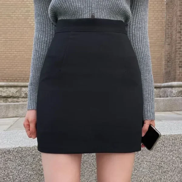 Xpqbb Black Gray Women's Mini Skirt Korean Fashion High Waist OL Office Package Hip Skirts Ladies Solid Simple Pencil Skirt - Image 4