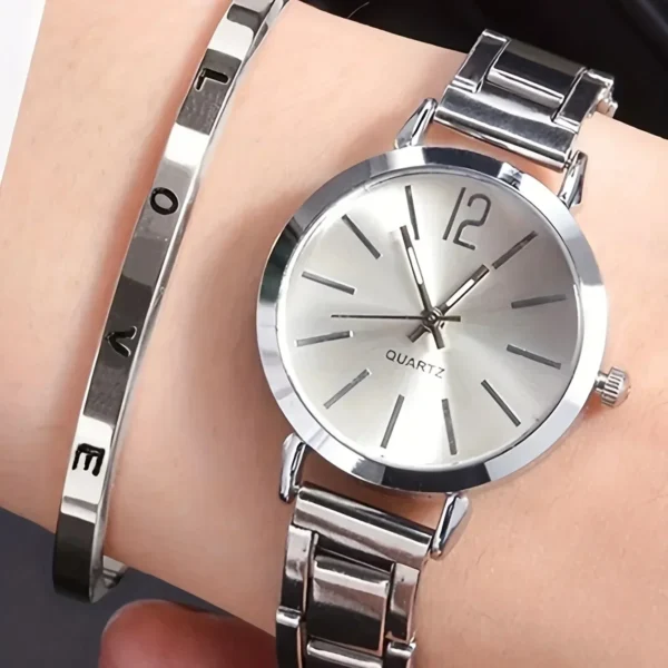 Ladies Fashion Simple Digital Alloy with Quartz Watch Bracelet 2pcs Set Luxury Women Simple Dial Ladies Watches Reloj Mujer - Image 3