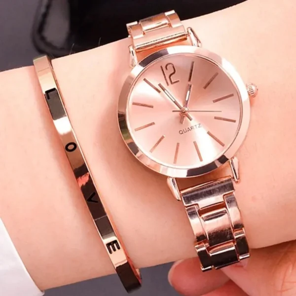 Ladies Fashion Simple Digital Alloy with Quartz Watch Bracelet 2pcs Set Luxury Women Simple Dial Ladies Watches Reloj Mujer - Image 4